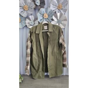 Thread & Supply Olive Tan Plaid Cotton Shacket – Size M